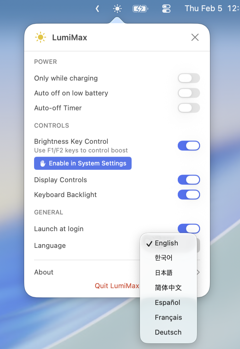 LumiMax Settings